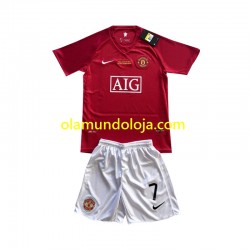 Camisola Manchester United Cristiano Ronaldo 7 Champion League 2007 Retro Criança Equipamento Primeiro Manga Curta